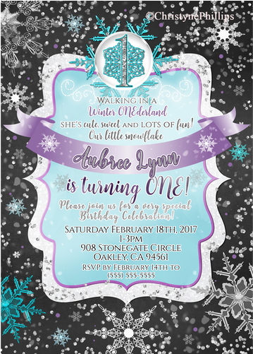 1st Birthday Winter Onederland Snowflakes Teal & Purple - Birthday (500x500), Png Download
