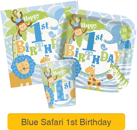 1st Birthday Themes - Blue Safari 1st Birthday Large Paper Plates (pack Of (500x500), Png Download