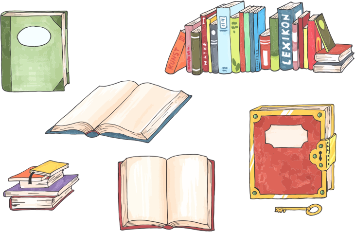 Medium Image - Book Hand Illustration Png (730x477), Png Download