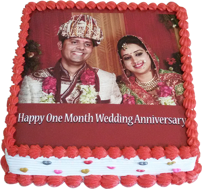 Photo Cake - Happy First Month Anniversary Marriage (638x598), Png Download