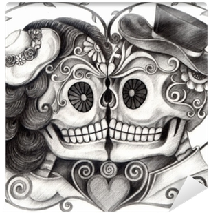 Art Skull Day Of The Dead Design - Day Of The Dead Bride And Groom Tattoo (400x400), Png Download