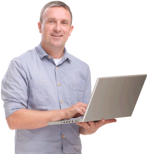 Getting Irish Business Online - Using Notebook Man Png (375x350), Png Download