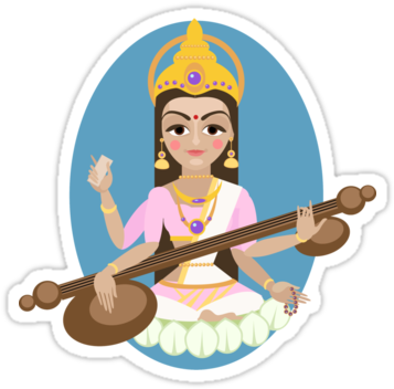 Hindu Saraswati Hand Drawn - Saraswati Illustration (375x360), Png Download
