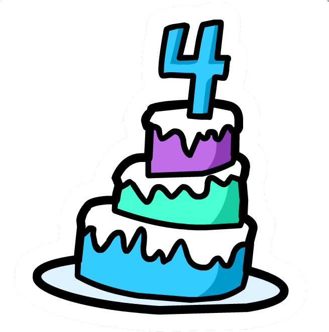 4th Anniversary Cake Pin - Birthday Cake 4 Png (654x671), Png Download