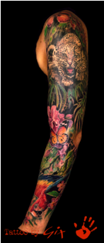 Realistic Flower Leopard Parrot Color Arm - Manga Tropical (450x340), Png Download