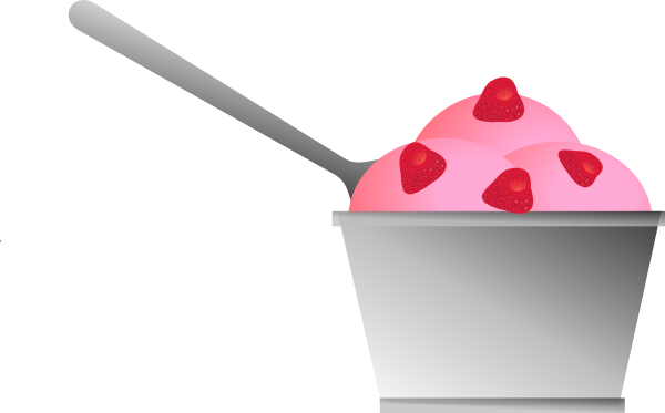 Banner With Strawberries In A - Clipart Ice Cream Cup (600x373), Png Download