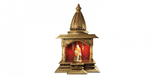 Traditional Golden Sai Baba Wooden Temple With Conical - Sai Temple Design Png (540x270), Png Download