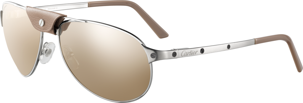Santos De Cartier Sunglassessepia Metal, Brushed Platinum - Cartier Santos De Cartier T8200951 - Sepia Leather (1024x351), Png Download