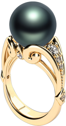 Mo-33ra - White Gold Tahitian Pearl Diamond Ring (488x487), Png Download