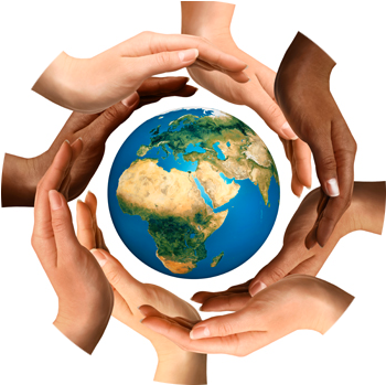 Hands-globe - Living Together No Racism (356x355), Png Download