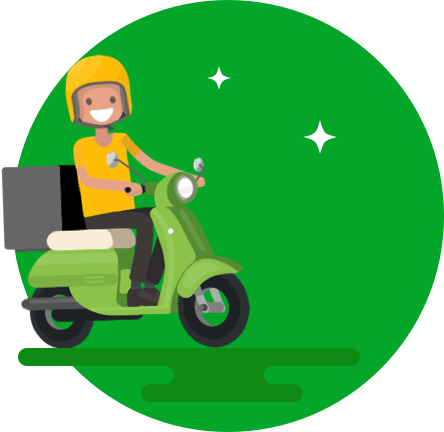 Scooter Driver - Home Delivery Green Scooter (444x432), Png Download