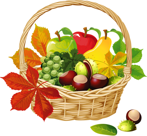 Basket With Autumn Fruit And Vegetables Vector Image - Fruits Of Autumn Clipart (500x464), Png Download