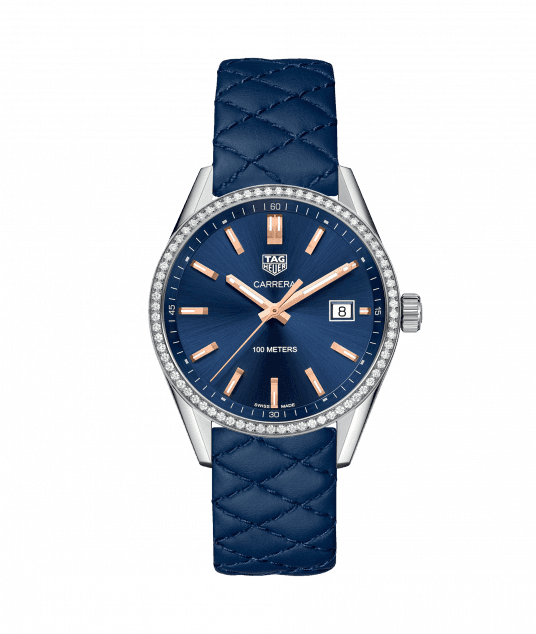 Tag Heuer Carrera Navy Blue Dial Diamond Bezel Ladies - Tag Heuer Lady Carrera (536x634), Png Download