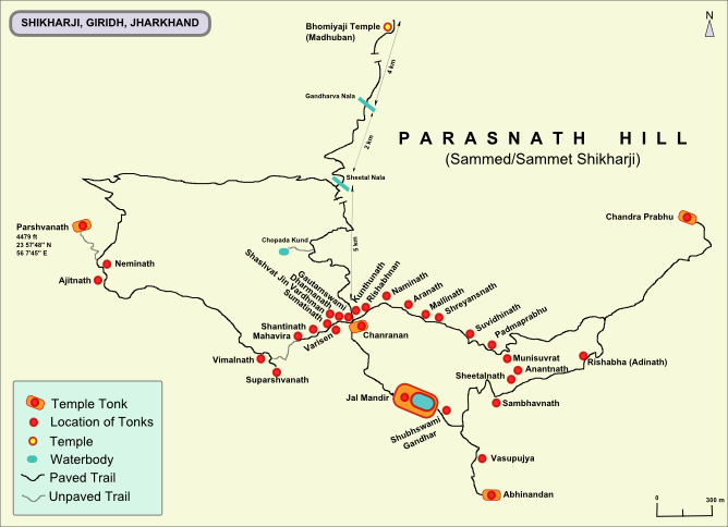 Shikharji Trail Map - Shikharji Temple Map (668x484), Png Download