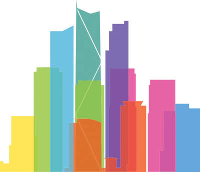 Colored Buildings Icon (400x344), Png Download