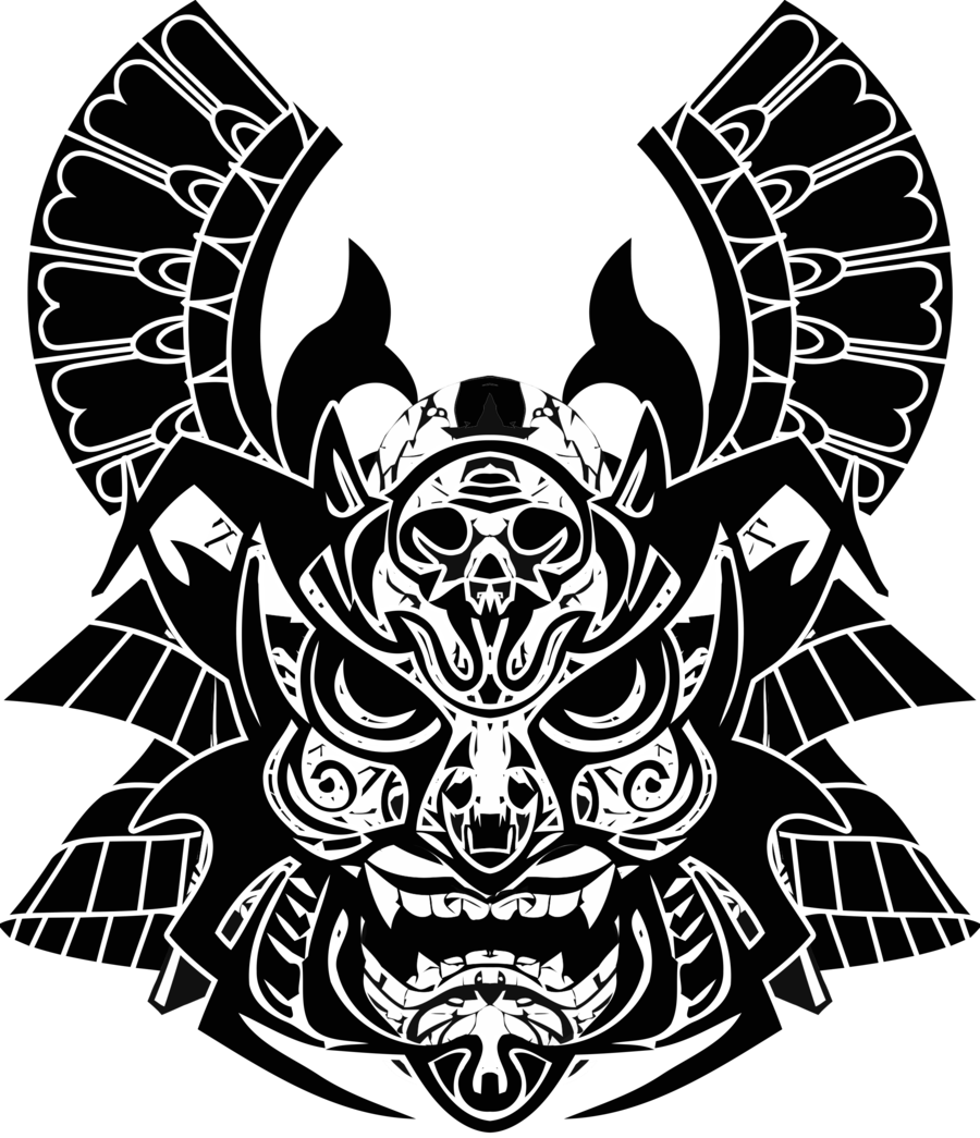 Mask Clipart Symbol - Samurai Helmet Black And White Png (900x1045), Png Download