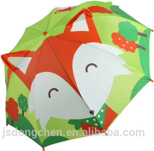 Fox Cartoon 3d Printing Kids Rain Umbrella - Umbrella (640x573), Png Download