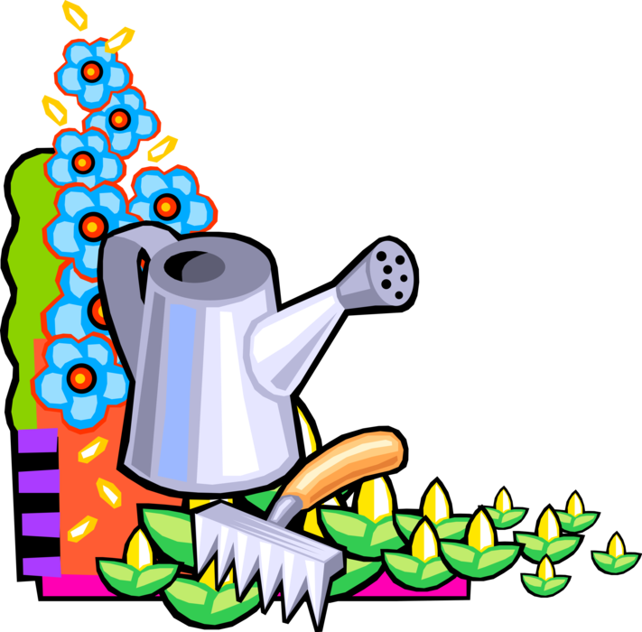 Vector Illustration Of Watering Can Or Watering Pot - Gardening Border Clip Art (711x700), Png Download