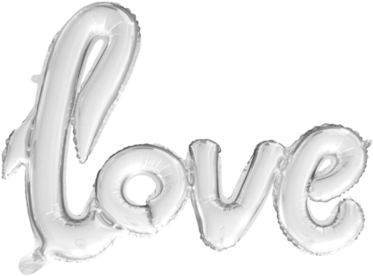 Love Script Balloon - Silver (600x451), Png Download