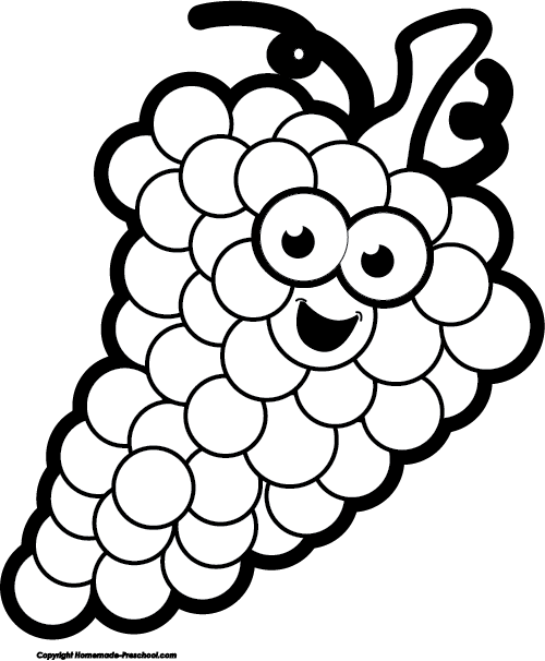 Grapes Clipart Name - Fruits Clip Art Black And White Png (500x606), Png Download