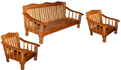 Wooden Sofa Set - Wooden Sofa Set Png (500x291), Png Download