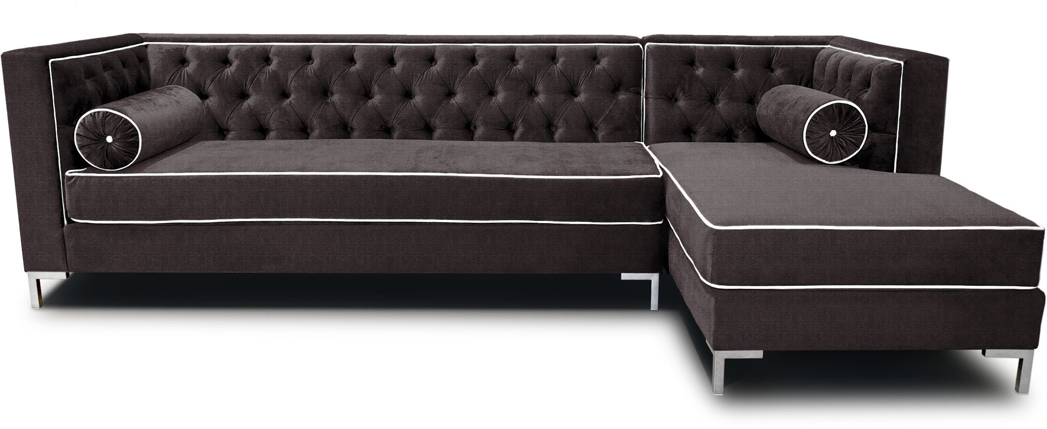 Glorious Dark Fabric Tufted Sectional With Nail Button - Sectional Sofa With Piping (2055x1290), Png Download