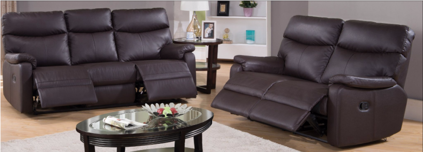 Lola Recliner Sofa Set - Lola 3 + 2 Recliner Suite In Black Faux Leather (870x812), Png Download