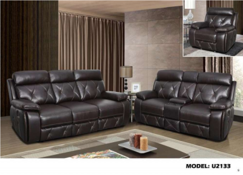 U2133 Agnes Walnut Leather Gel Leather Sofa Set 1 - Red Barrel Studio New South Leather Reclining Loveseat (800x800), Png Download