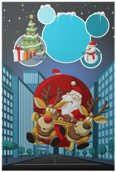 Santa Claus On Sleigh With Reindeer Flying Over City - Color A Christmas Dream Coloring Book (400x400), Png Download