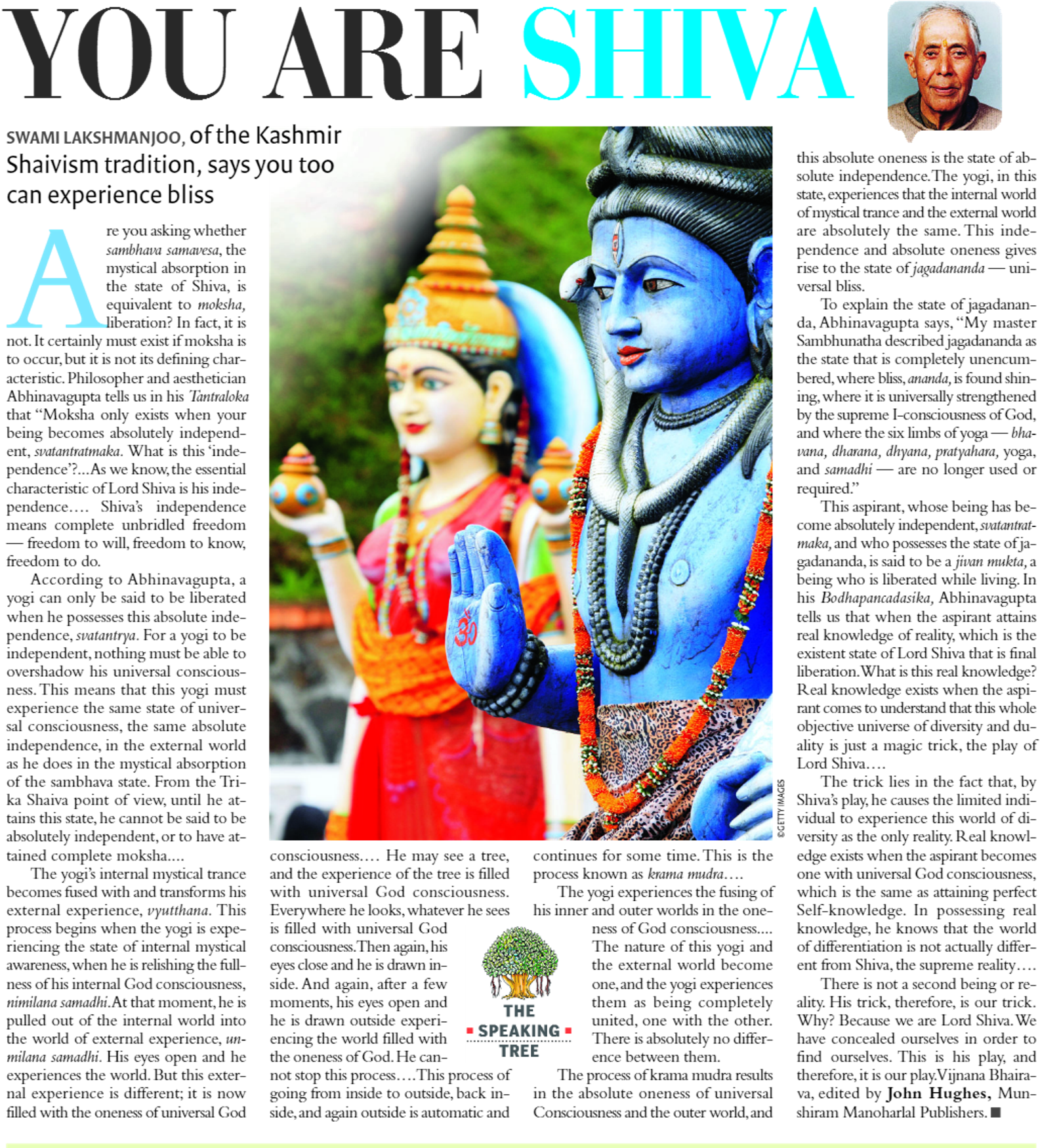 Article In “the Speaking Tree” - Abhinavagupta Shiva (1608x1775), Png Download