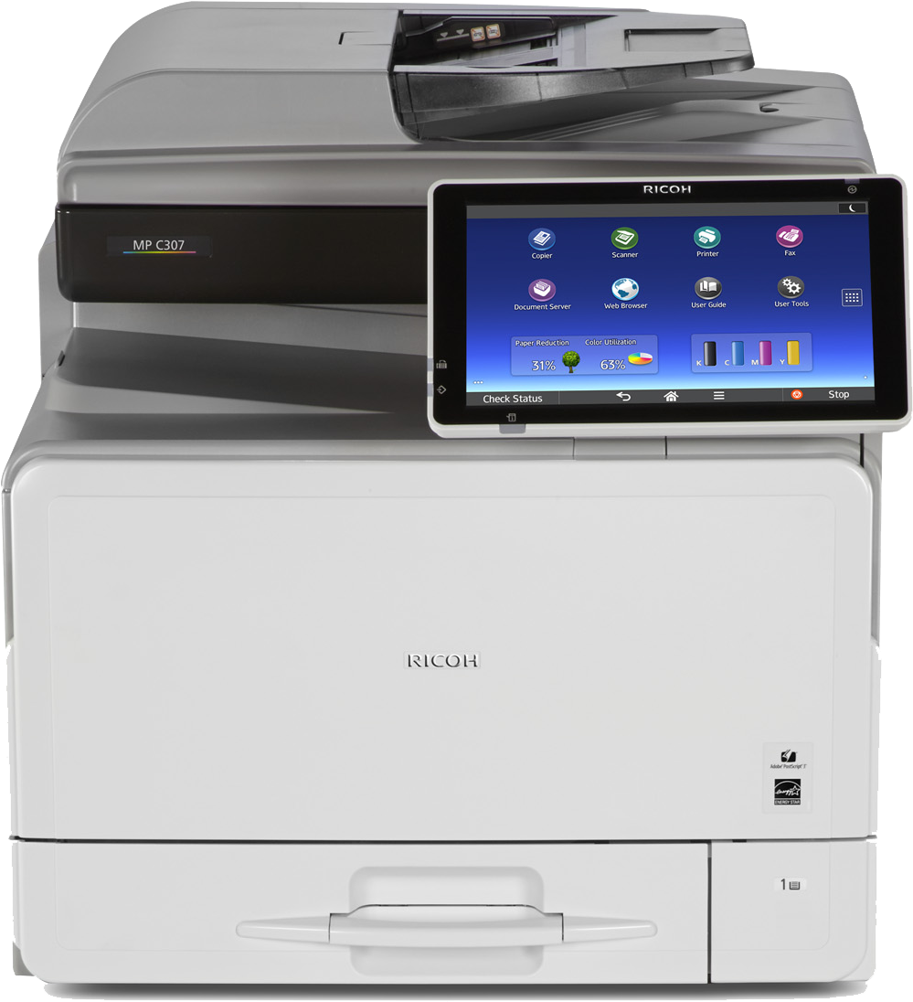 Ricoh Mp C307 Essential Color Laser Multifunction Printer - Ricoh Mp C307 (1500x1474), Png Download