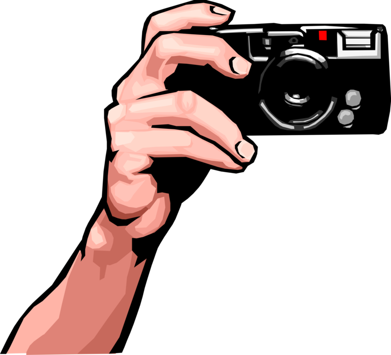 Photography Camera Vector Png - Hand Holding A Camera Clip Art (771x700), Png Download