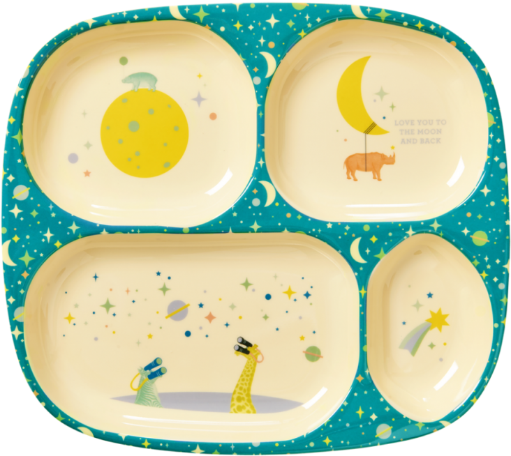 Large Size Of Tableware Plates And Bowls Toddler Dinnerware - Rice Barn Melamintallrik Med 4 Rum Och Universe Print (805x805), Png Download