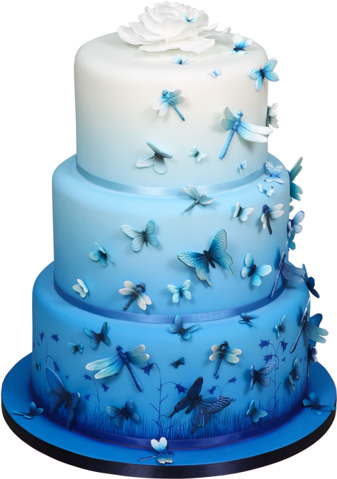 Cover Each Tier And The Cake Drum With White Sugarpaste - Blue Cake Png (500x703), Png Download