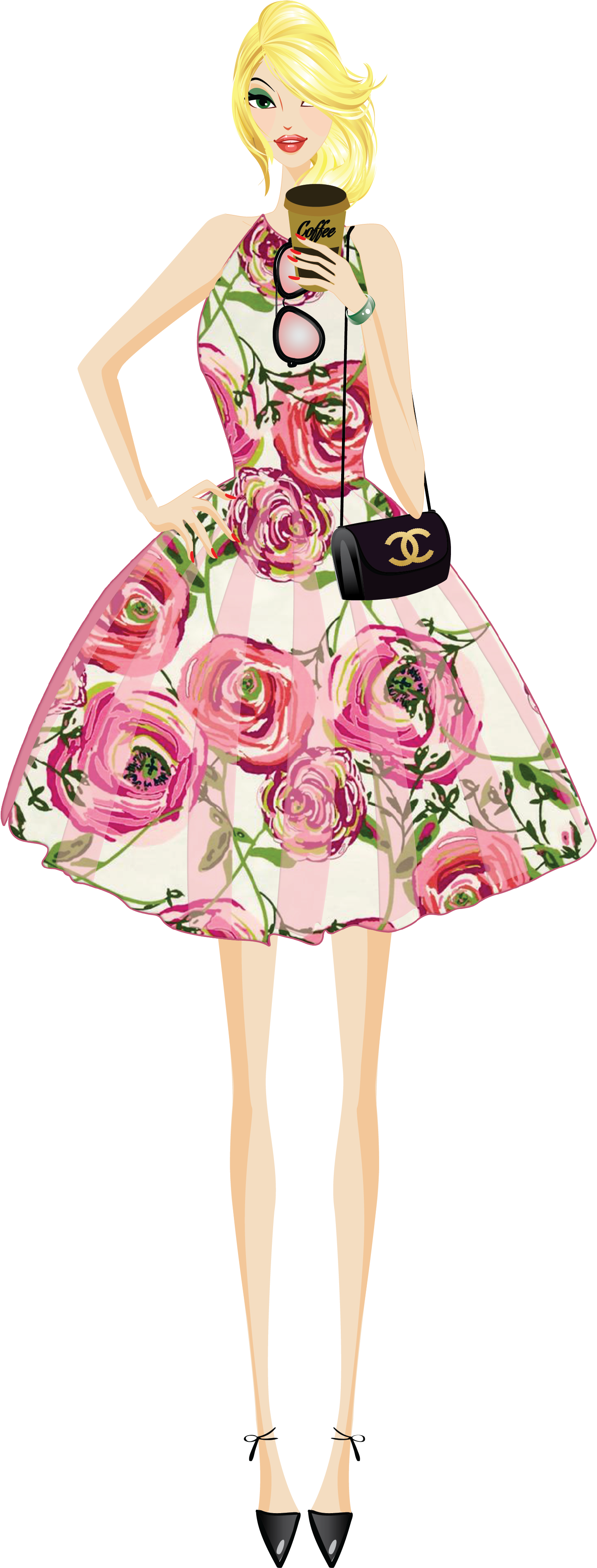 Fashion Girl Clip Art & Digital Paper, Shoes , Lipstick,graphic - Art Gallery Joie De Vivre Joi-89120 Fabric By Bari (1588x3801), Png Download