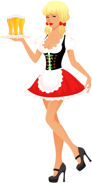Oktoberfest Girl With Beer Tray Png Clipart Image - Vector Graphics (320x600), Png Download