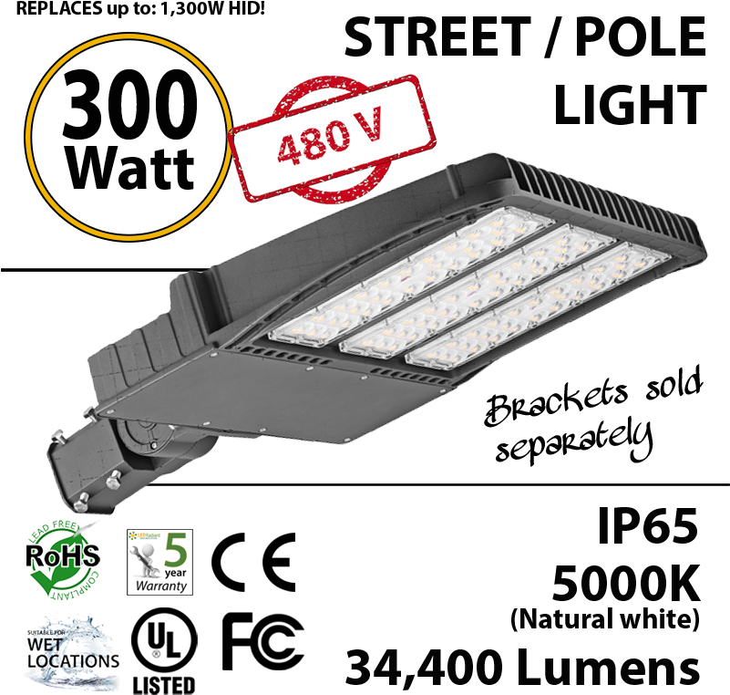 300w 277-480v Led Shoebox / Street Light / Pole Mount - Ul Listed (800x803), Png Download