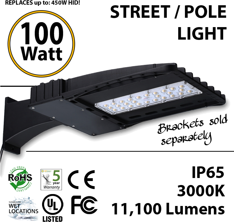 100w Led Street Light / Pole Mount Fixture 11100 Lm - 62 Watts - 7165 Lumens - Led Slim Area Light - 250w (800x804), Png Download