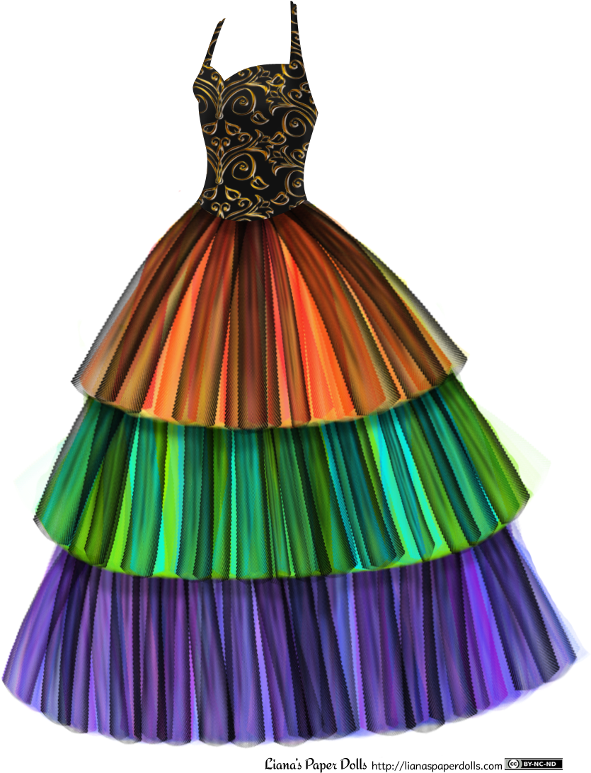 A Ballgown With A Halter Style Black Bodice And A Floor - Layered Dress Drawing (924x1122), Png Download