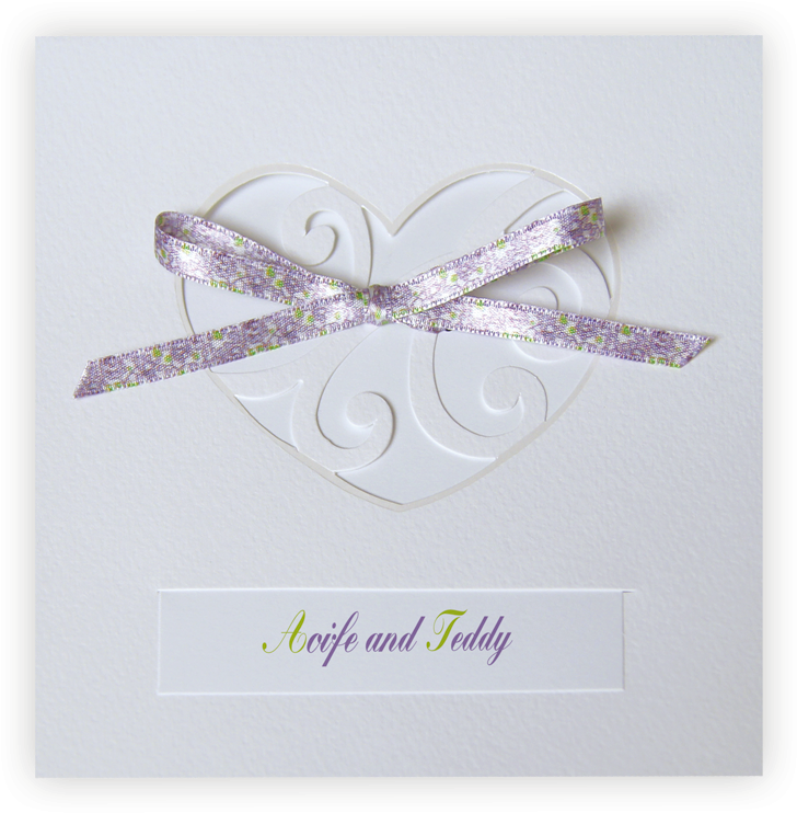 Lilac Wedding Invitation Cut-out Heart & Liberty Ribbon - Wedding Invitation (800x800), Png Download