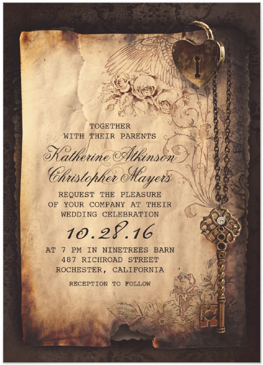 Skeleton Key Vintage Wedding Invitations From Zazzle - Vintage Halloween Halloween Wedding Invitations (841x841), Png Download