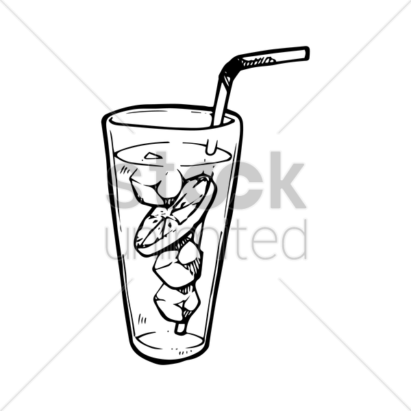 Iced Drink With Fruit Slice Vector Image - Fruit Illustration Png Black (600x600), Png Download