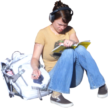 Student Girl Sitting And Smoking - Students Sitting Png (375x375), Png Download