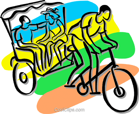 People Being Pulled Bicycle Rickshaw Royalty Free Vector - Bicycle (480x394), Png Download