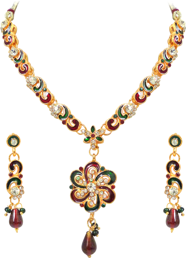 Red & Green Enamelled With White Kundan Polki Fashion (1000x1000), Png Download