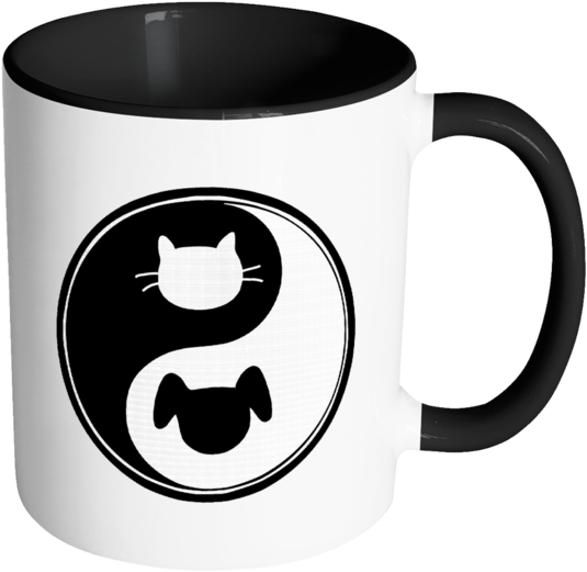 Yin Yang Color Accent Coffee Mug Choice Of Accent Color - Yin Yang Cat Dog (600x600), Png Download