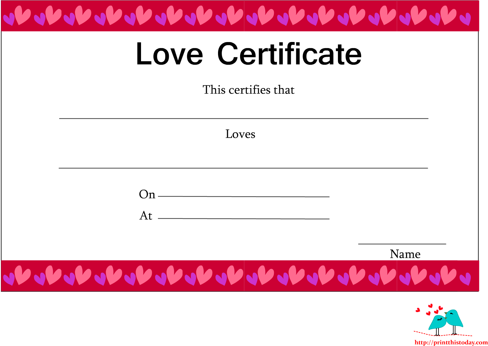Love Certificate With Border Of Hearts - Divorce (1650x1275), Png Download