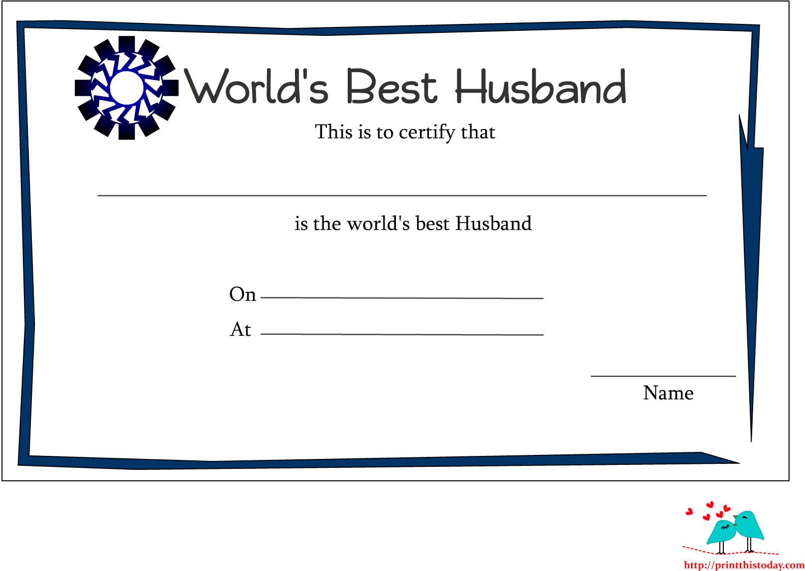 Certificate Template Clipart Anniversary Award - Best Husband Certificates (1650x1275), Png Download