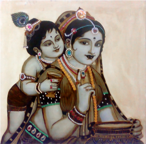 Krishna Flute With Peacock Feather Png Download - Krishna And Yashoda (800x600), Png Download