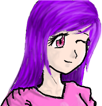 Runa Art - Cartoon Girl With Purple Hair (450x340), Png Download